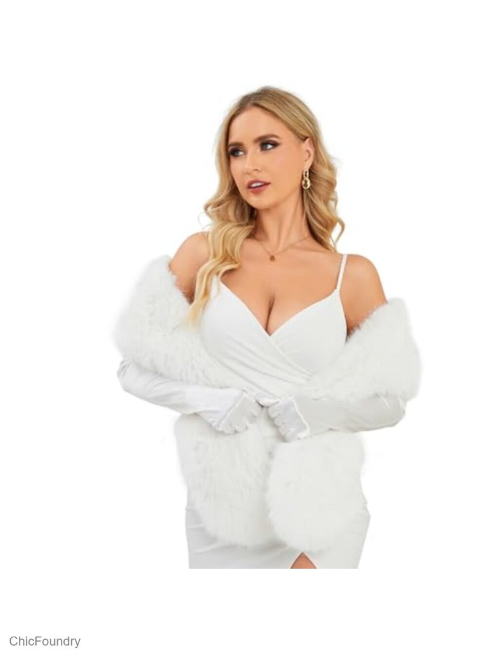Faux Fur Collar Scarf Wrap & Long Tea Party Gloves Set